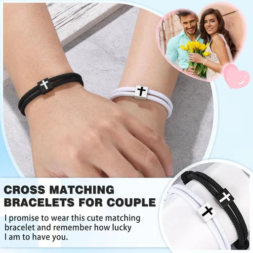 Vista 2 de UNGENT THEM Cross Braided Rope Bracelets for Couples, Christmas Valentines Graduation Easter Christian Baptism Gifts