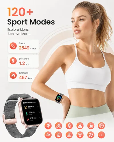 Vista 5 de Reloj inteligente para mujer, reloj inteligente Betatree de 1.85 pulgadas HD Full Touch iPhone Android (respuesta/hacer llamadas), rastreador