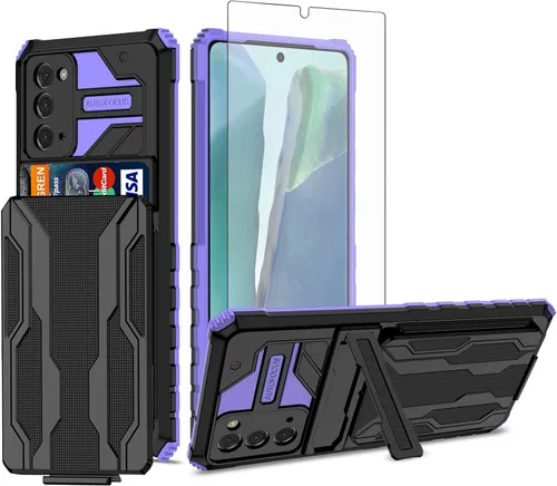 Vista 8 de Asuwish Funda de teléfono para Samsung Galaxy Note 20 Glaxay Note20 5G con protector de pantalla de vidrio templado y soporte para tarjeta de Negro