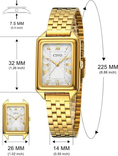 Vista 2 de CIVO Watches for Women with Small Wrists Vintage Quartz Bracelet Watch with Roman Dial - Gold Three-Hand Stainless Steel Watch - Gifts for