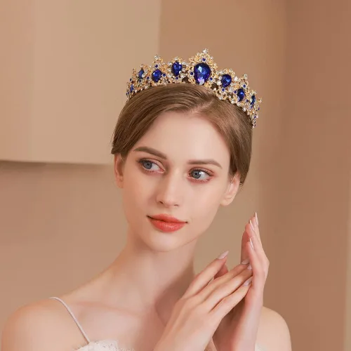 Vista 3 de Kamirola Corona barroca de reina, corona nupcial de diamantes de imitación y tiaras diadema de cristal para cumpleaños, graduación, concurso