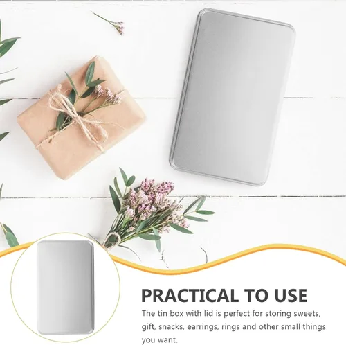 Vista 9 de Cabilock Caja de lata rectangular de metal con tapa, lata vacía, contenedor de almacenamiento de regalo para golosinas, regalos, regalos