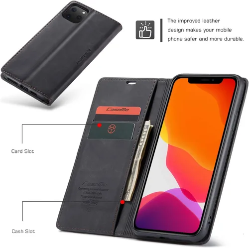 Vista 5 de SINIANL - Funda de piel con tapa a prueba de golpes para iPhone 11, color negro Funda plegable con tapa para Apple iPhone 11 2019 6.1 pulgadas
