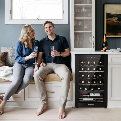 Vista 2 de BODEGACOOLER Mini Refrigerador de 24 Botellas para Dormitorio, Refrigerador de Vino con Compresor para Hogar y Cocina, Enfriador de Vino con Control