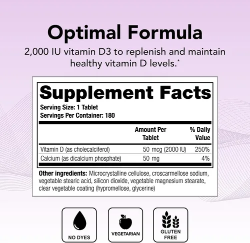 Vista 2 de Theralogix Thera-D 2000 Suplemento de vitamina D - 2,000 UI (50 mcg) Tabletas de vitamina D3 - Suministro para 180 días - Suplemento de apoyo