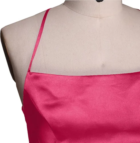 Vista 4 de Vestidos para mujer 2022 con tirantes delgados de satén entrecruzados sin espalda, vestido largo acampanado con dobladillo dividido lateral