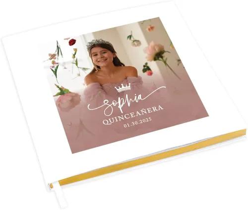 Vista 10 de Andaz Press Libro de invitados de quinceañera personalizado con detalles dorados, 120 páginas de 8.5 x 8.5 pulgadas, álbum de fotos de tapa dura