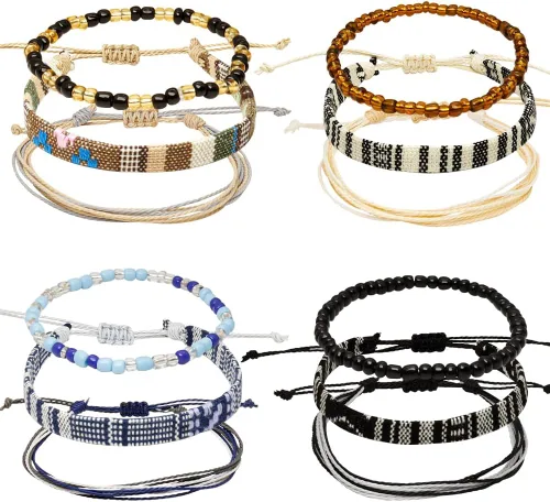 Vista 13 de Conjunto de pulseras de playa para hombres y mujeres, pulseras para hombres, pulseras bohemias hechas a mano, pulseras envolventes de joyería