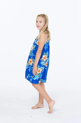 Vista 4 de Vestido hawaiano con cuello redondo para niña en hibisco