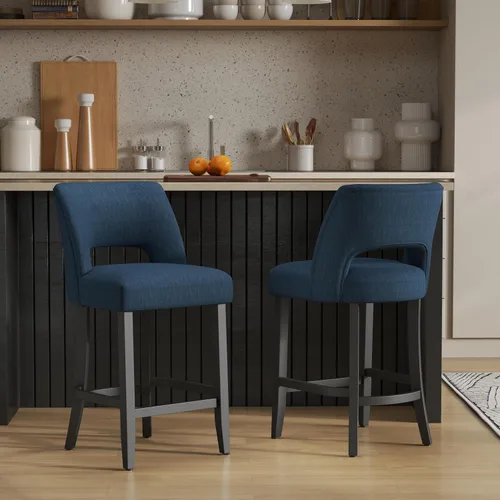 Vista 10 de VKNOW Juego de 2 Taburetes de Bar, Taburetes de Bar Tapizados de Altura de Mostrador, Taburetes Modernos de Mostrador con Patas de Madera para Isla