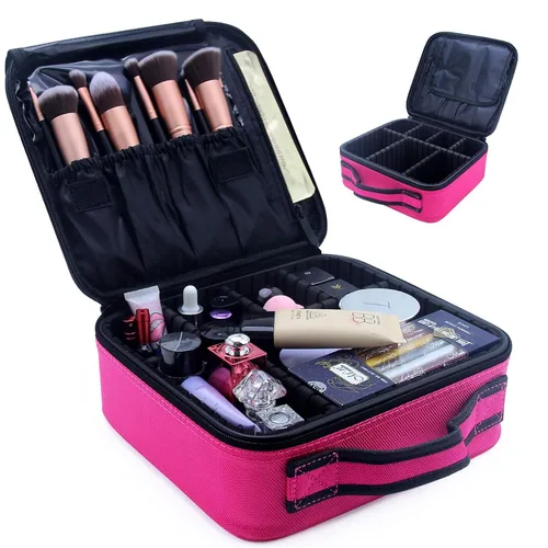 Vista 9 de Estuche de viaje para maquillaje, organizador de cosméticos, bolsa de almacenamiento portátil para artistas, con divisores ajustables