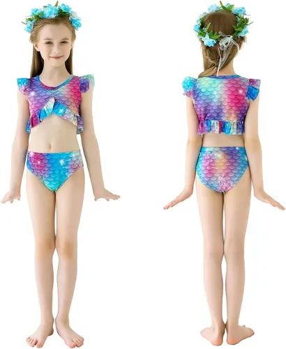 Vista 7 de DNFUN Colas de sirena para nadar para niñas, bikini de princesa, cola de sirena, traje de baño para niñas