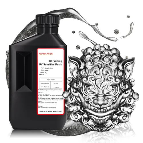 Vista 10 de RepRapper Resina para impresora 3D, 405nm Cambio de color de curado rápido UV, paquete de resina estándar de 1kg, resina de fotopolímero