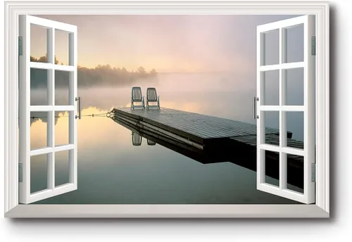 Vista 20 de Renditions Gallery Impresiones de pared de naturaleza para decoración de ventana para el hogar Inundado en la playa de arena, lienzo colgante