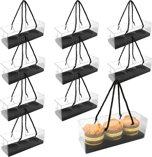 Vista 9 de 20 cajas transparentes para cupcakes con asa, portador de cupcakes para fiesta