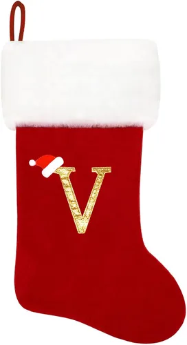 Vista 199 de Calcetines de Navidad bordados de 20 pulgadas con monograma, terciopelo negro con puño de felpa blanca supersuave, adornos clásicos para decoración