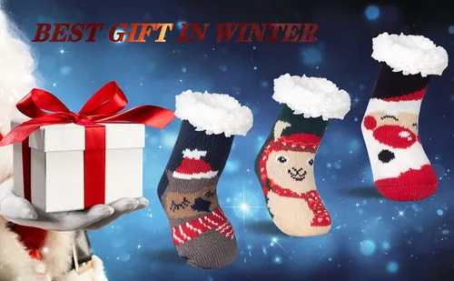 Vista 7 de FENELY 3 Pairs Winter Kids Fuzzy Slipper Socks 2-44-66-8 Girls Boys Thermal Warm Non-SkidGifts for Christmas Stocking