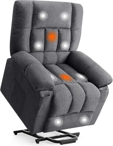 Vista 9 de DUMOS Rocker - Silla reclinable giratoria con masaje por vibración y calefacción lumbar, sillón reclinable de tela de felpilla giratoria de 270°