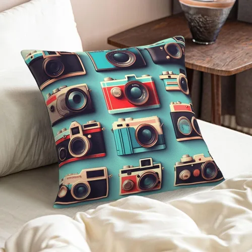 Vista 8 de Retro Cool Camera Collection Print Decorative Linen Pillow Covers, Couch Throw Pillows, Square Cushion Covers, Spring Home Decor
