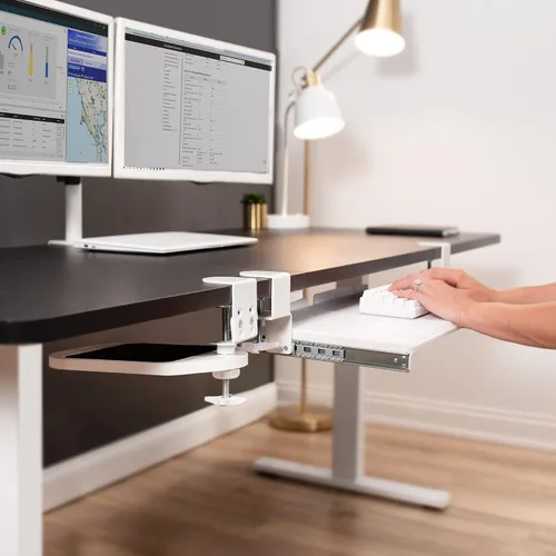 Vista 8 de VIVO Plataforma Soporte para Alfombrilla de Ratón de Madera con Abrazadera, Bandeja Giratoria 360° Ajustable Bajo el Escritorio, Accesorio