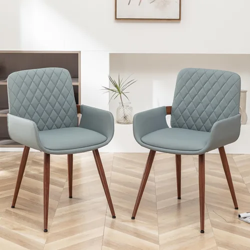 Vista 17 de LUNLING Sillas de Comedor Modernas de Mediados de Siglo de Cuero Sintético, Sillas con Asiento Tapizado y Patas de Metal, Silla de Cocina de Cuero