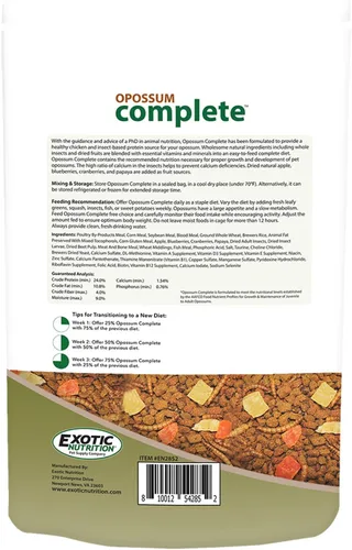 Vista 7 de Exotic Nutrition Opossum Complete - Dieta de Pellets Nutricionalmente Completa y Saludable - Alimento para Zarigüeyas de Cola Corta y Zarigüeyas