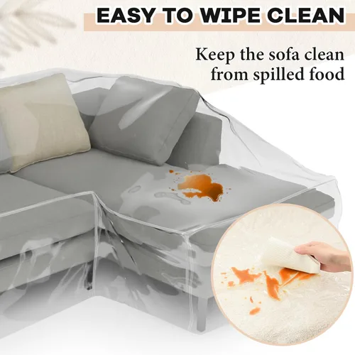 Vista 5 de Fanfanwin Funda transparente para sofá en forma de L de 106" x 59" x 42" Funda gruesa y resistente impermeable de vinilo para sofá seccional