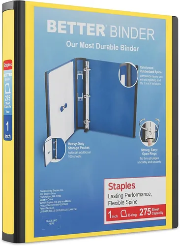 Vista 19 de Carpeta con anillos en forma de "D" de 1 pulgada para mejor visualización Staples, Negro