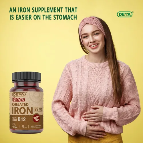 Vista 5 de Deva Nutrition Hierro quelado vegano 29 mg fortificado con B-12 - Alta potencia, fácil de tragar - 90 tabletas, 1 paquete