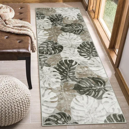 Vista 13 de Wonnitar Leaf - Alfombra de cocina de 2x3 pies, alfombra azul pequeña para baño, alfombra decorativa lavable para mesita de noche, planta