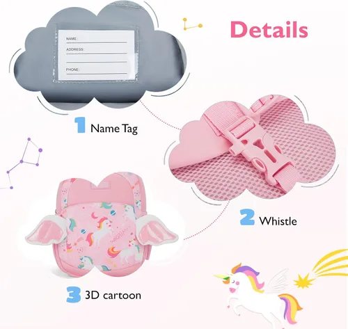 Vista 5 de mommore Mochila infantil de dibujos animados para niños y niñas de 2 a 4 años, Unicornio, Pequeño, Mochila de neopreno para niños pequeños
