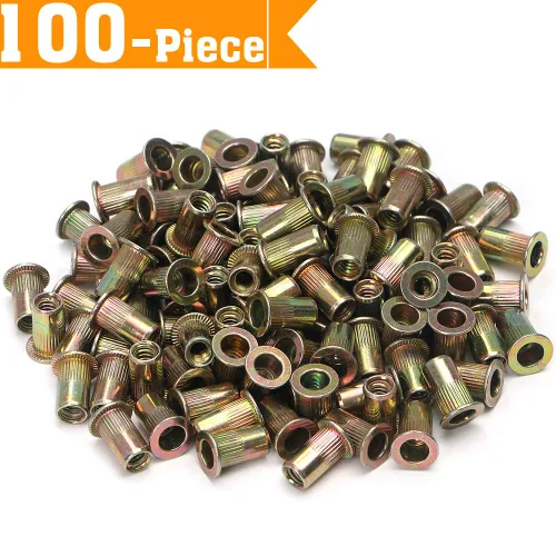 Vista 6 de 100 piezas de tuercas de remache de acero al carbono SAE 1/4-20 Tuercas de remache roscadas Kit de insertos Nutsert Rivnuts Woopais