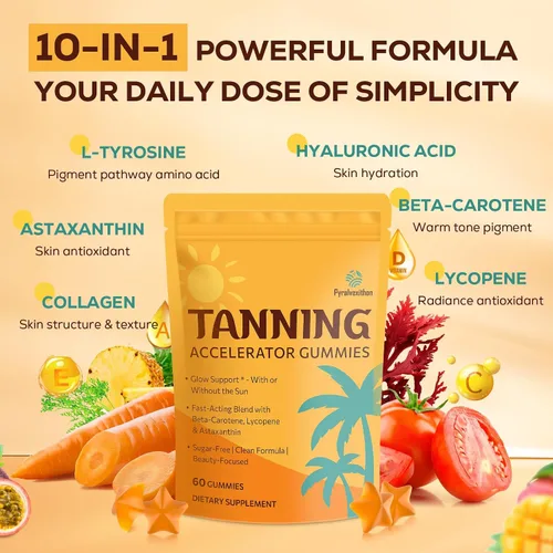 Vista 4 de Gomitas bronceadoras con astaxantina para mujeres y hombres Suplemento de bronceado sin sol con betacaroteno, licopeno, colágeno y vitaminas