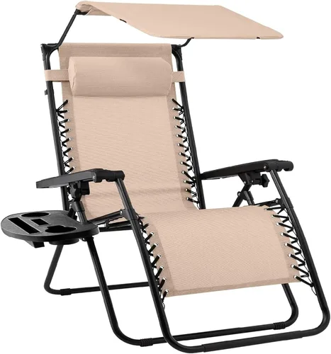 Vista 16 de Sillón plegable de gravedad cero para patio, con toldo ajustable y reposacabezas Amatista púrpura