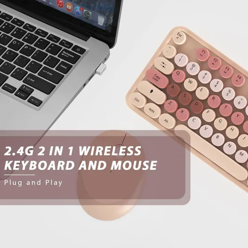 Vista 6 de Combo de teclado y mouse inalámbricos colorido - Teclado inalámbrico de 104 teclas con almohadilla numérica para PC Windows, portátil, laptop