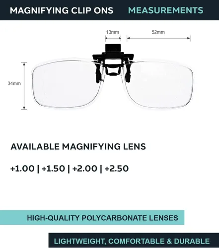 Vista 2 de Gafas de lectura con clip de aumento transparente, 1.00 a 2.50 dioptrías