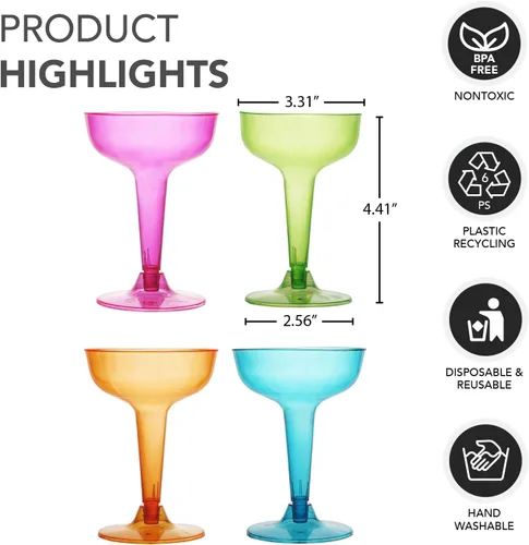 Vista 2 de Party Essentials Vasos de champán de plástico, 4 onzas, neón surtidos