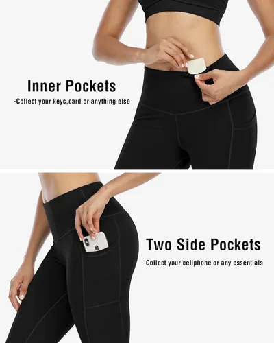 Vista 2 de CHRLEISURE - Leggings de vellón con forro para mujeres con bolsillos, térmicos y gruesos, cintura alta, pantalones de yoga para invierno