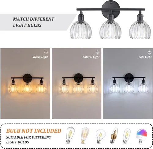 Vista 175 de Shenmoyl Lámparas de baño, lámpara de pared de 2 luces para tocador sobre espejo con pantalla de vidrio tulipán blanco para dormitorio, sala