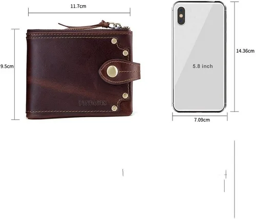 Vista 2 de XDSDDS - Cartera de cuero genuino para hombre, con bolsillo vertical, tarjetero plegable para hombre