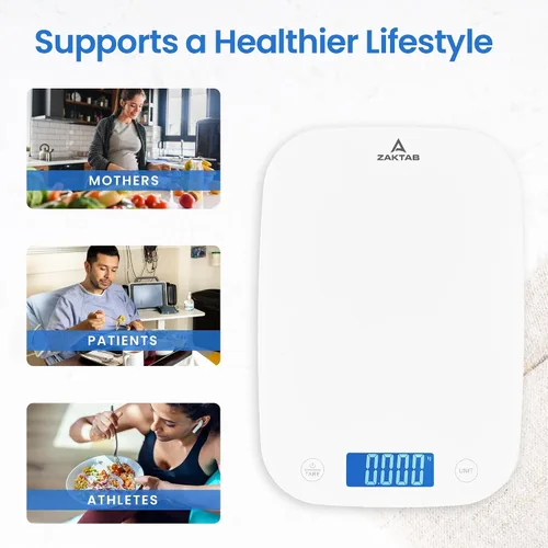 Vista 8 de Báscula digital de acero inoxidable para cocinar y controlar la dieta perfectos, capacidad de 0.04 oz a 4.9 libras, pantalla LCD, tecnología