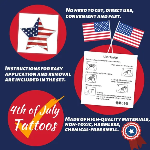 Vista 7 de winthrop 240 tatuajes temporales del 4 de julio para niños, envueltos individualmente, impermeables y seguros, diseños de bandera de Estados Unidos