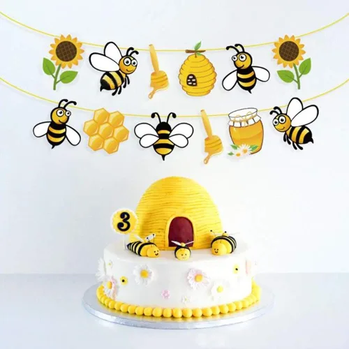 Vista 2 de Banner de abeja para jardín, suministros de fiesta, baby shower, decoración de hadas de abejorros para niñas, niños, adultos, hogar, aula, escuela