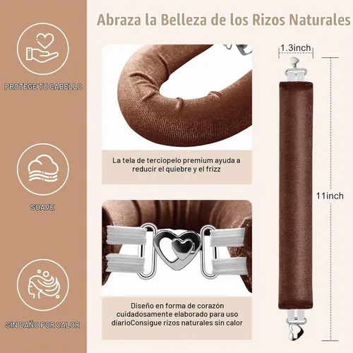 Vista 2 de Juego de rizos sin calor, 4 rodillos de terciopelo multitonales marrón