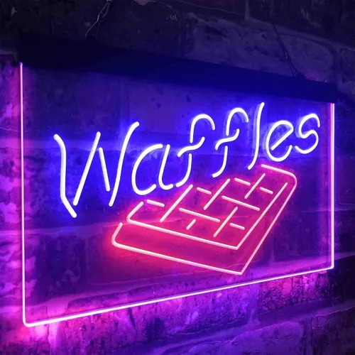 Vista 3 de ADVPRO Waffles Snack Café - Letrero de neón LED de doble color, azul y rojo, 12 x 8 pulgadas st6s32-i3820-br