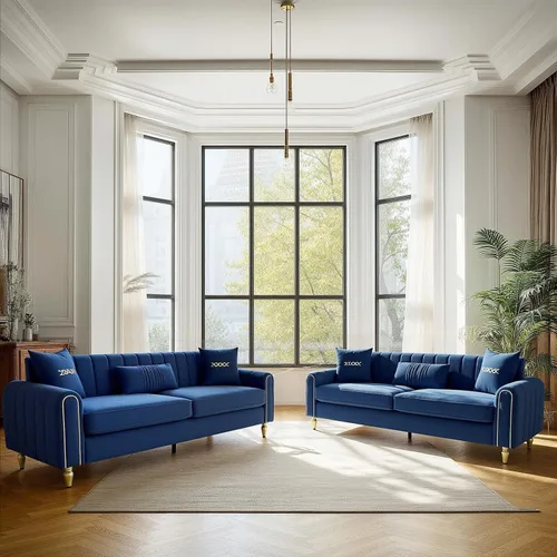 Vista 11 de Sofá de terciopelo de 87.5 pulgadas, sofá de 3 plazas para sala de estar, cómodo y moderno, con 9 almohadas suaves y patas de metal, decoración