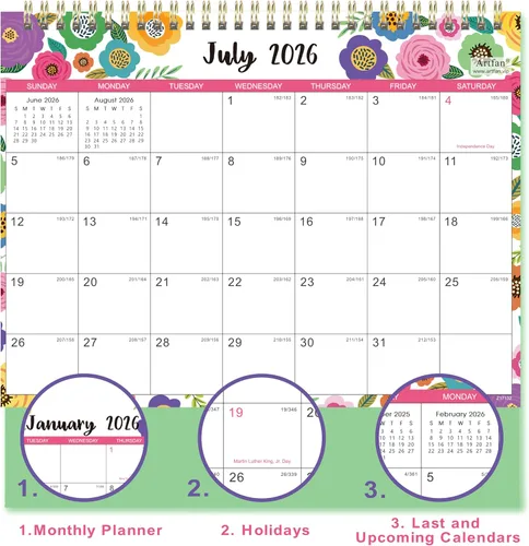 Vista 4 de Calendario de escritorio 2026-2027, calendario de escritorio 2026-2027, julio de 2026 a diciembre de 2027, 9.8 x 8.3 pulgadas, calendario superior