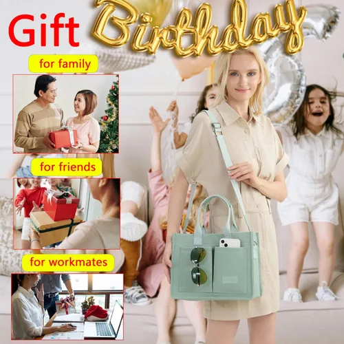 Vista 7 de Bolso de mano para mujer con compartimentos, bolso grande de lona para mujer, bolso cruzado de trabajo, portátil, bolsa de libros, bolsos de hombro