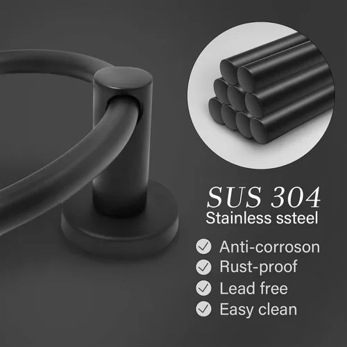 Vista 2 de Toallero, soporte para toallas de mano para montaje en pared, toallero, toalleros, accesorios de baño, percha redonda simple para toallas, acero