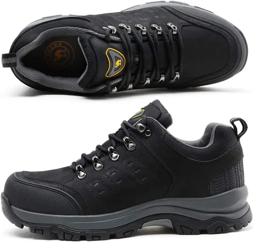 Vista 2 de CAMEL CROWN Zapatos de senderismo para hombre, botas de corte bajo, zapatos de cuero para caminar al aire libre, senderismo, entrenamiento, trabajo